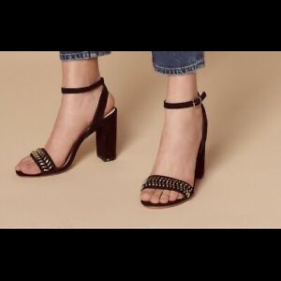 SANDRO GINA BLK LEATHER ANKLE STRAP HEELS SZ 8 - Picture 5 of 6